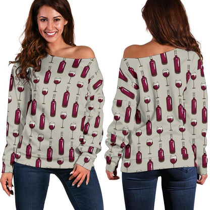Wine Bottle Pattern Print Off Shoulder Sweatshirt