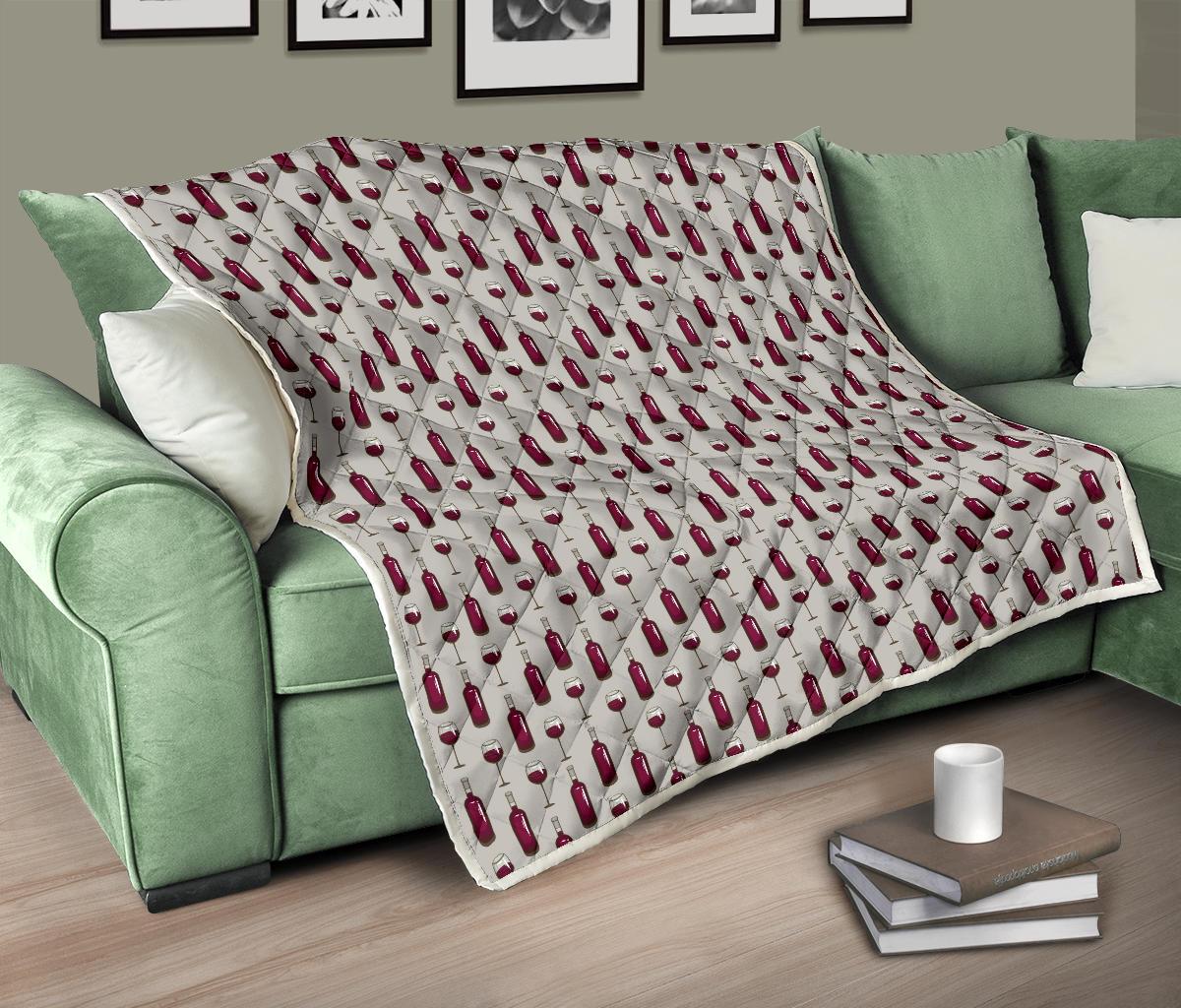 Wine Bottle Pattern Print Premium Quilt-JTAMIGO.COM