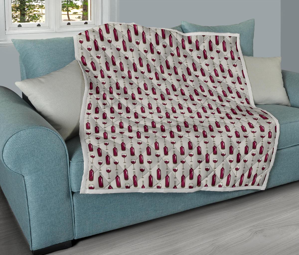 Wine Bottle Pattern Print Premium Quilt-JTAMIGO.COM