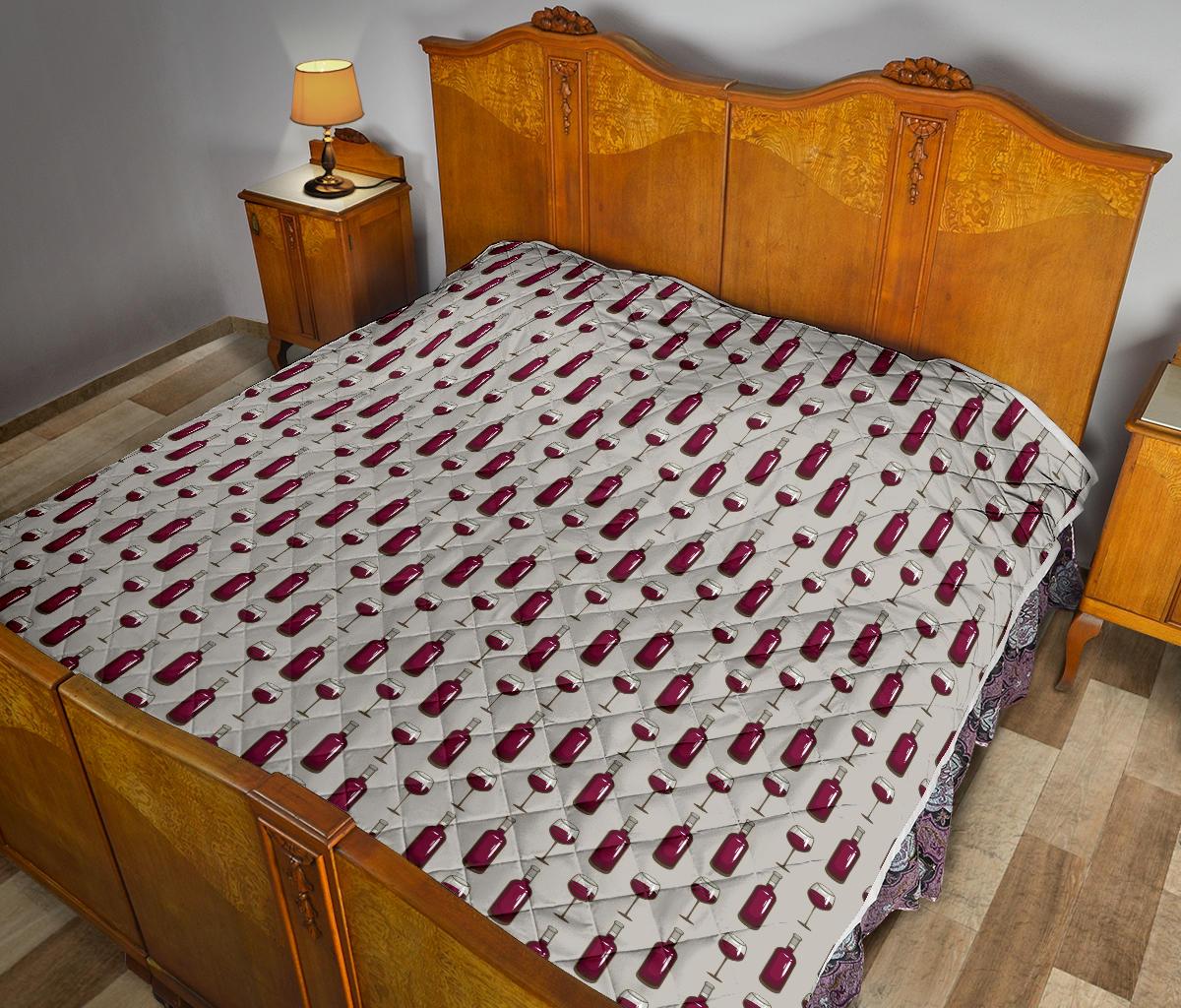 Wine Bottle Pattern Print Premium Quilt-JTAMIGO.COM