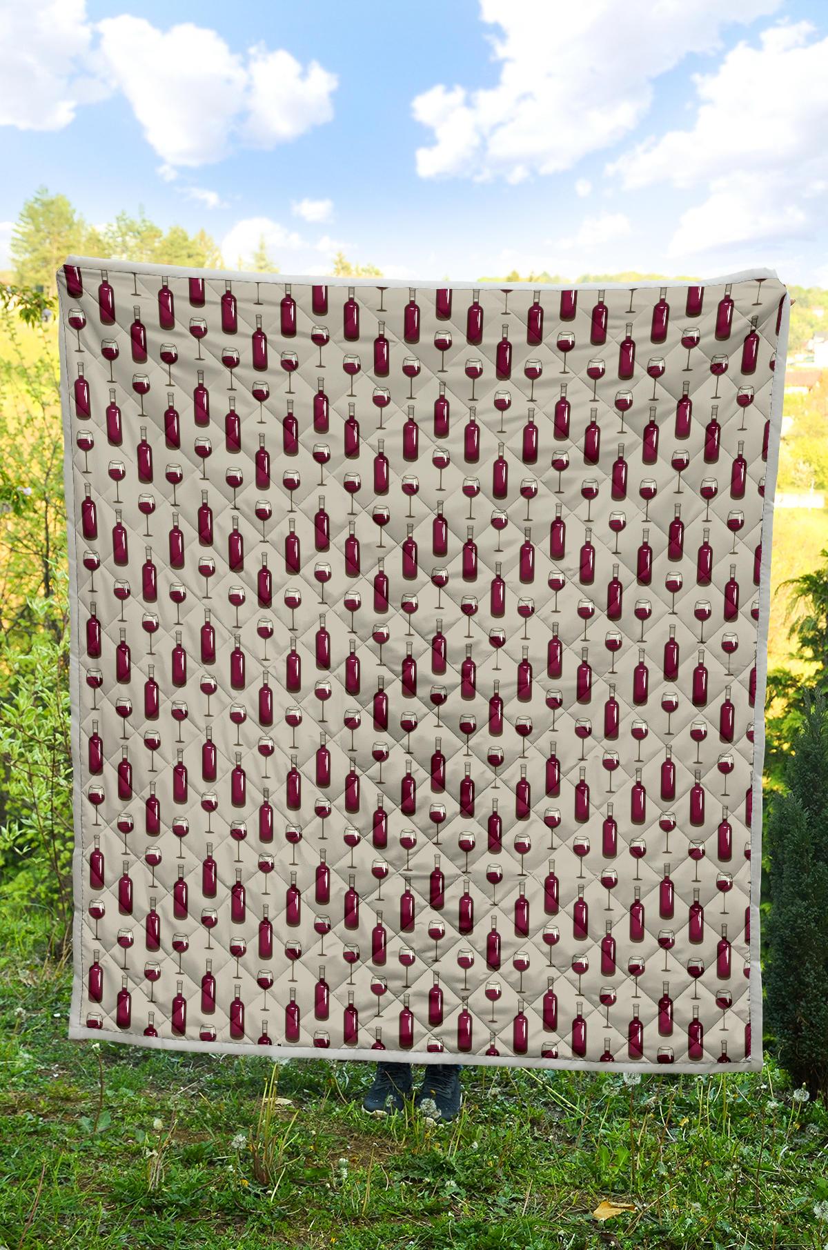 Wine Bottle Pattern Print Premium Quilt-JTAMIGO.COM