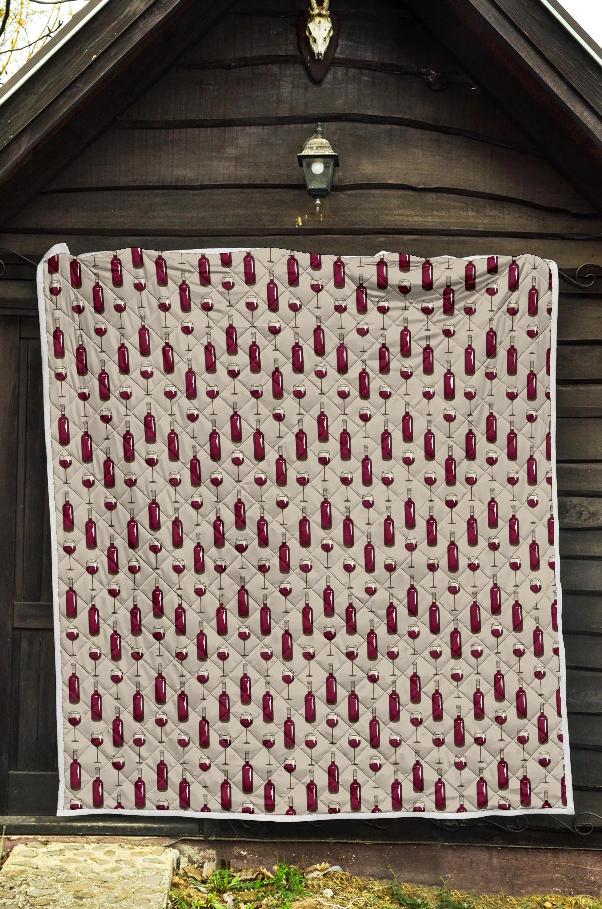 Wine Bottle Pattern Print Premium Quilt-JTAMIGO.COM