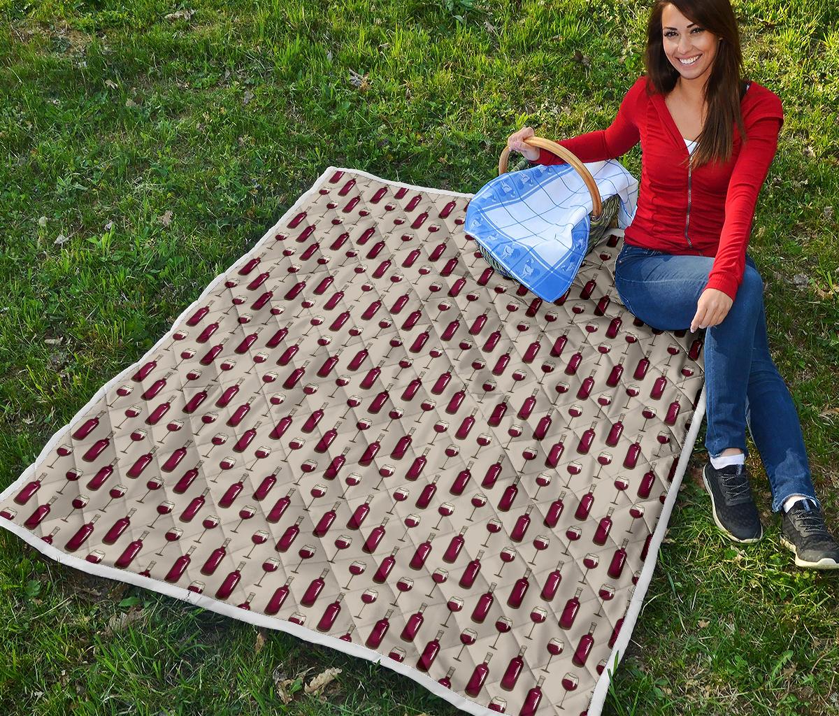 Wine Bottle Pattern Print Premium Quilt-JTAMIGO.COM