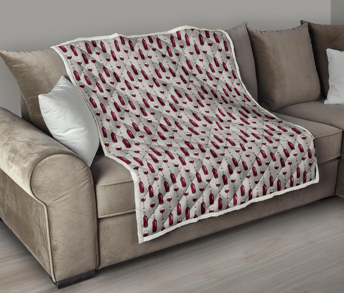 Wine Bottle Pattern Print Premium Quilt-JTAMIGO.COM