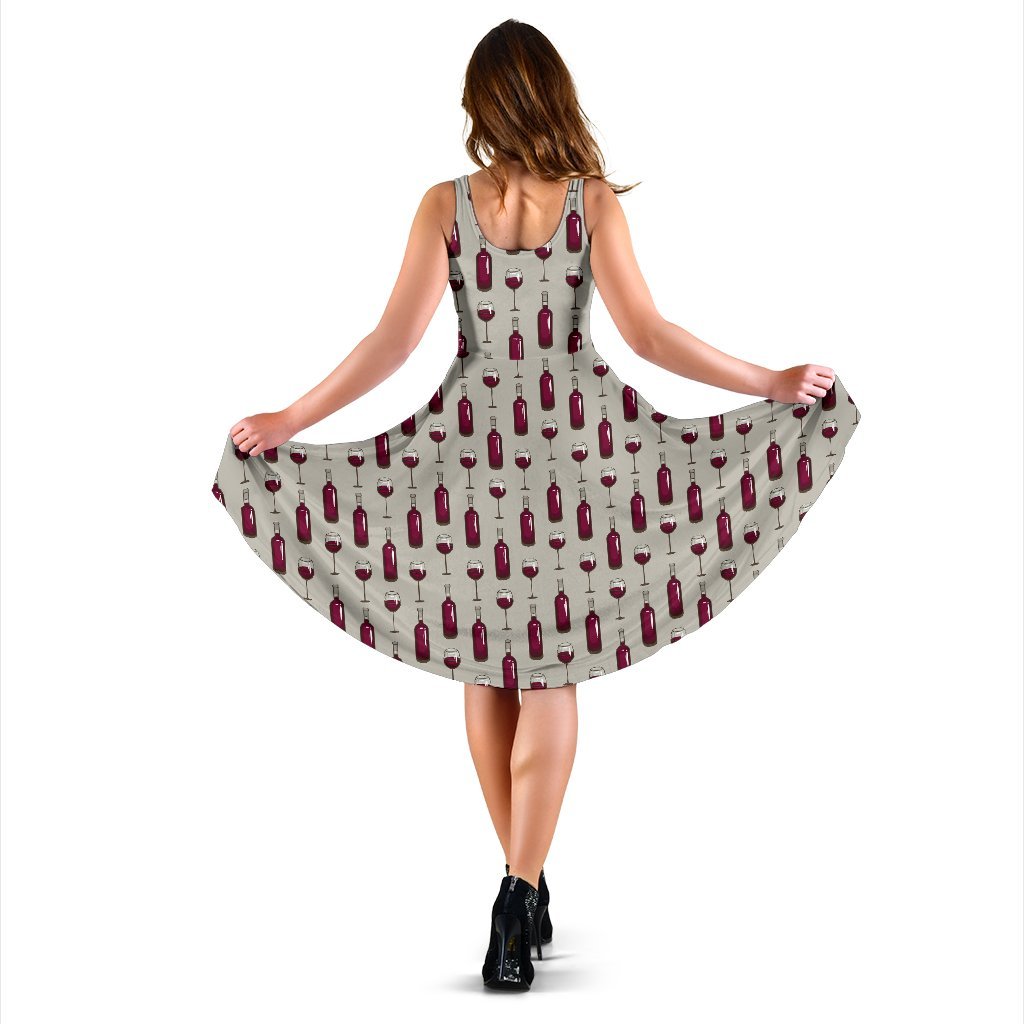 Wine Bottle Pattern Print Sleeveless Dress