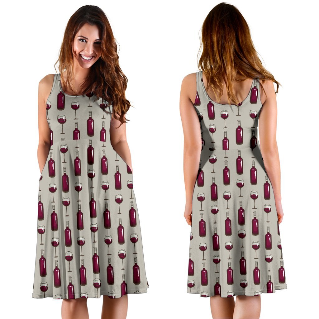 Wine Bottle Pattern Print Sleeveless Dress