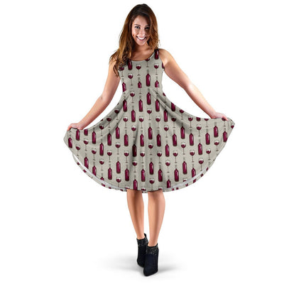 Wine Bottle Pattern Print Sleeveless Dress