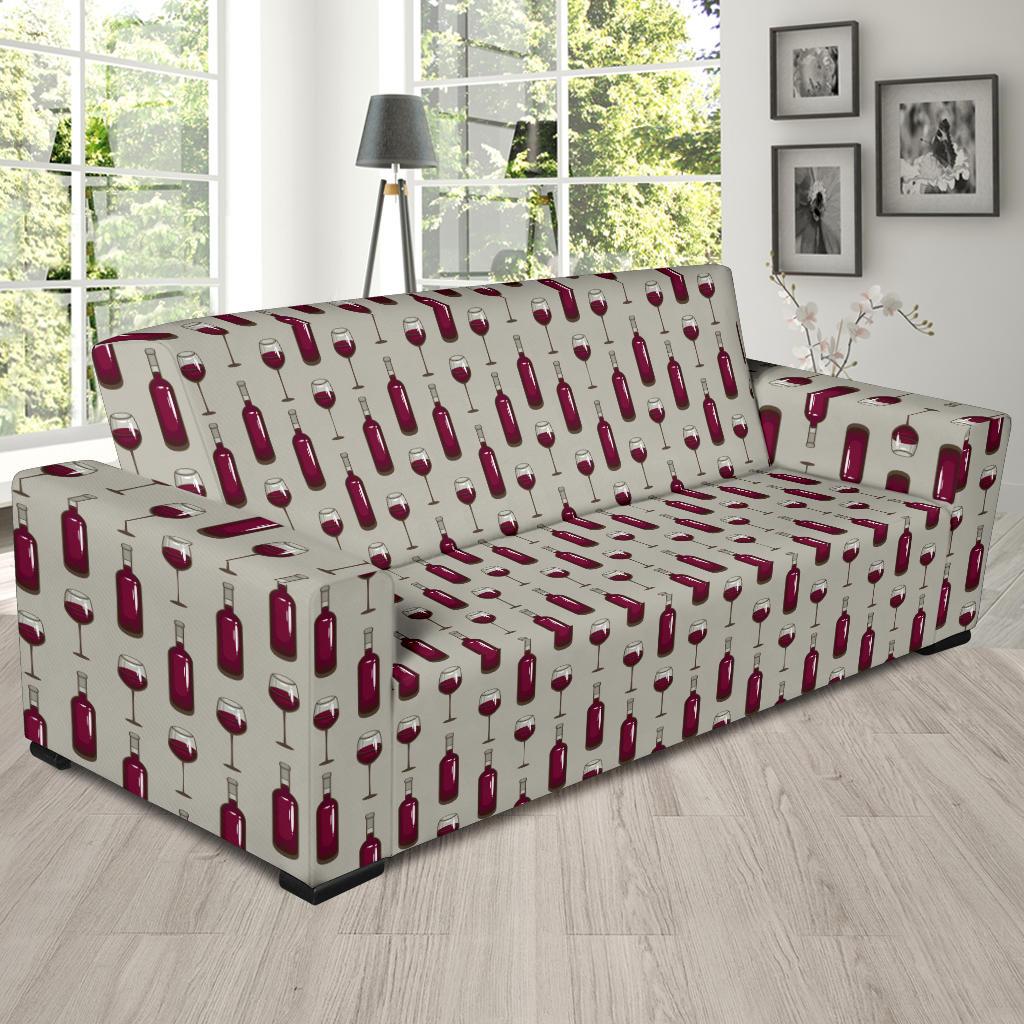 Wine Bottle Pattern Print Sofa Slipcover-JTAMIGO.COM