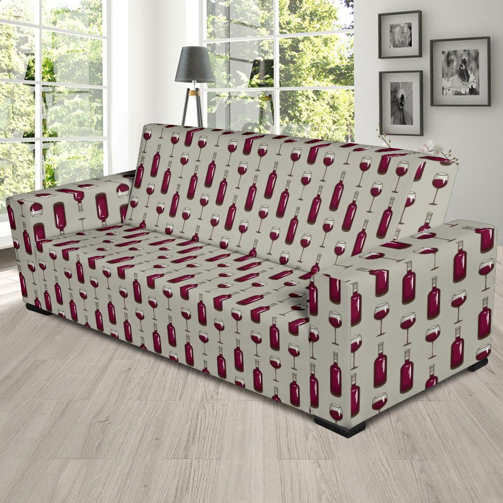 Wine Bottle Pattern Print Sofa Slipcover-JTAMIGO.COM