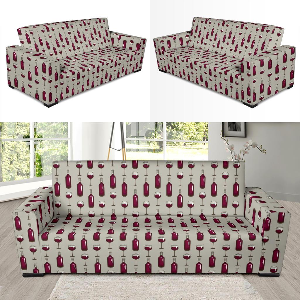 Wine Bottle Pattern Print Sofa Slipcover-JTAMIGO.COM