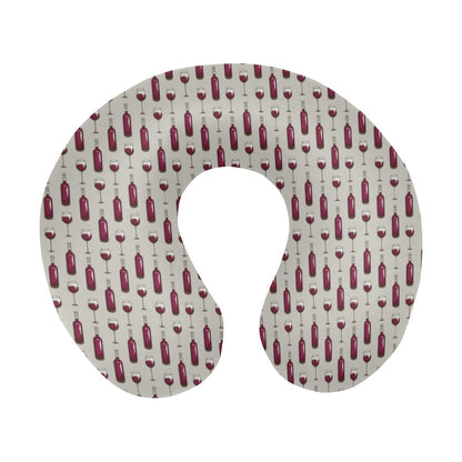 Wine Bottle Pattern Print U-Shaped Travel Neck Pillow-JTAMIGO.COM