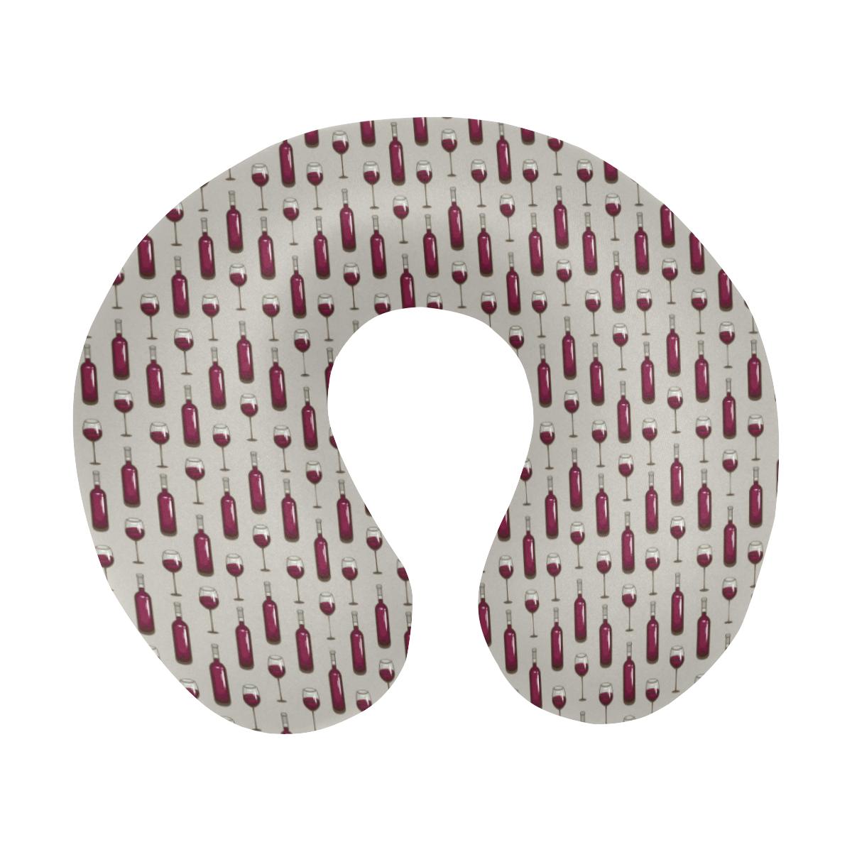 Wine Bottle Pattern Print U-Shaped Travel Neck Pillow-JTAMIGO.COM