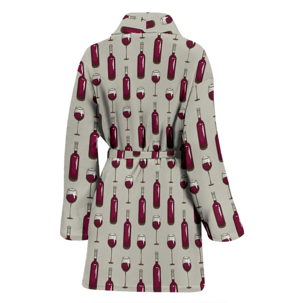 Wine Bottle Pattern Print Women Bath Robe-JTAMIGO.COM