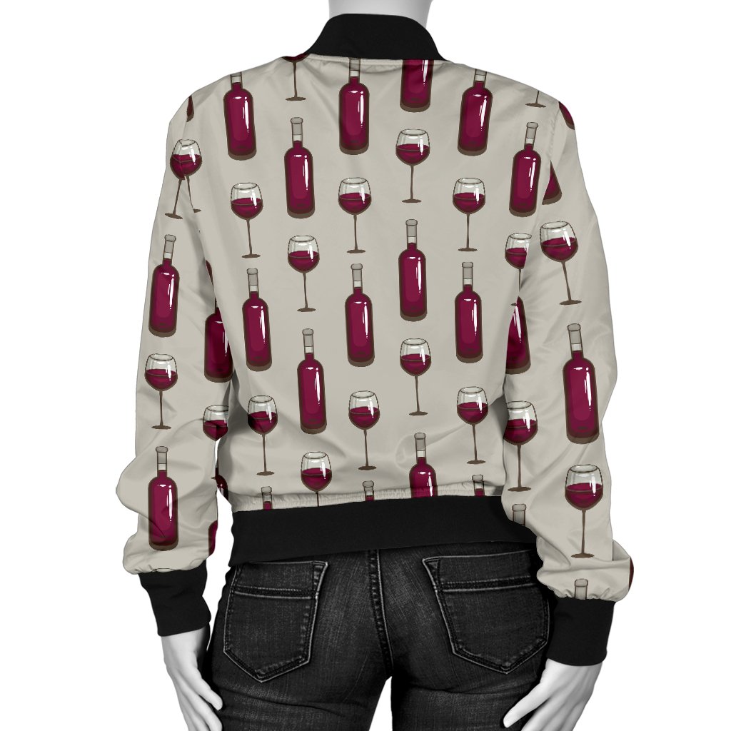 Wine Bottle Pattern Print Women Casual Bomber Jacket