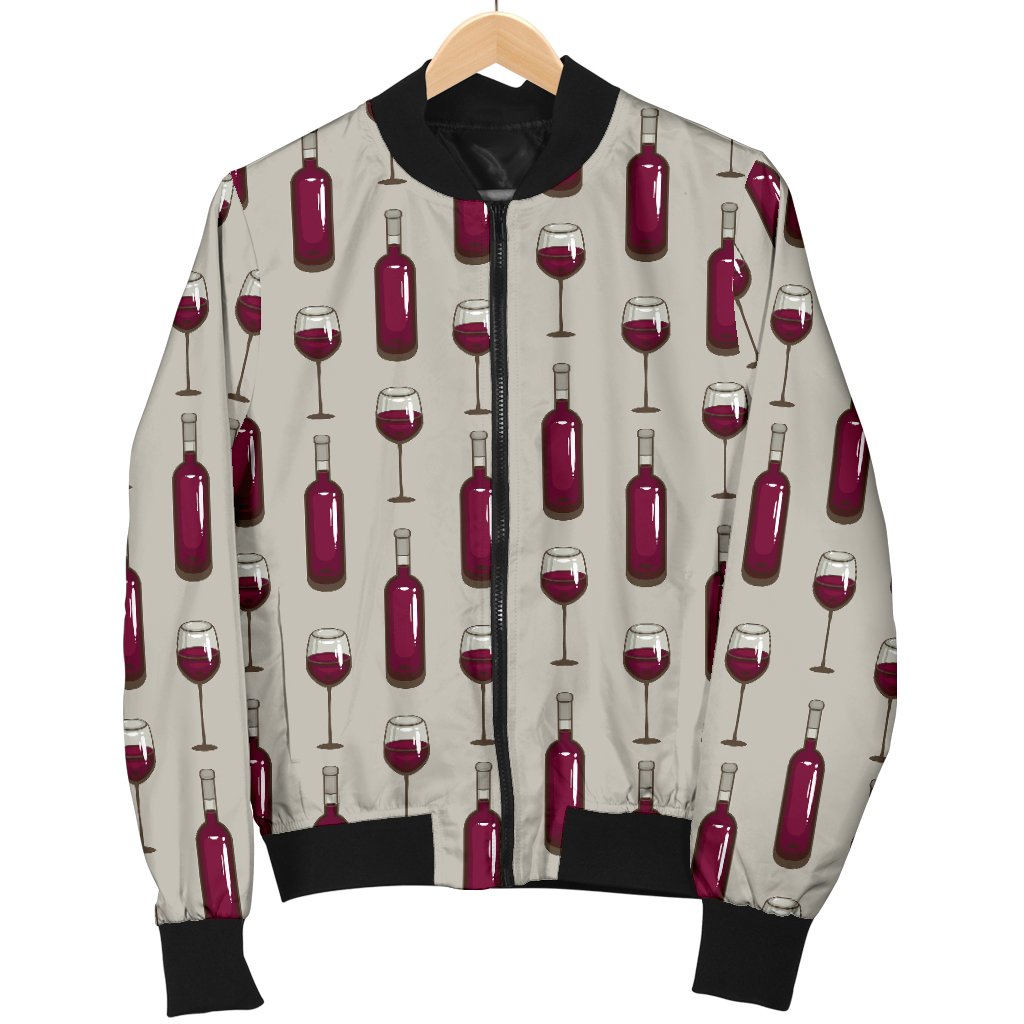 Wine Bottle Pattern Print Women Casual Bomber Jacket