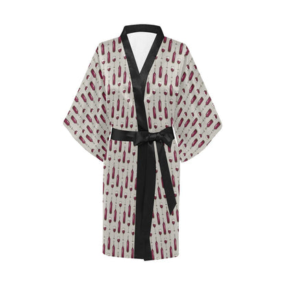 Wine Bottle Pattern Print Women Short Kimono Robe