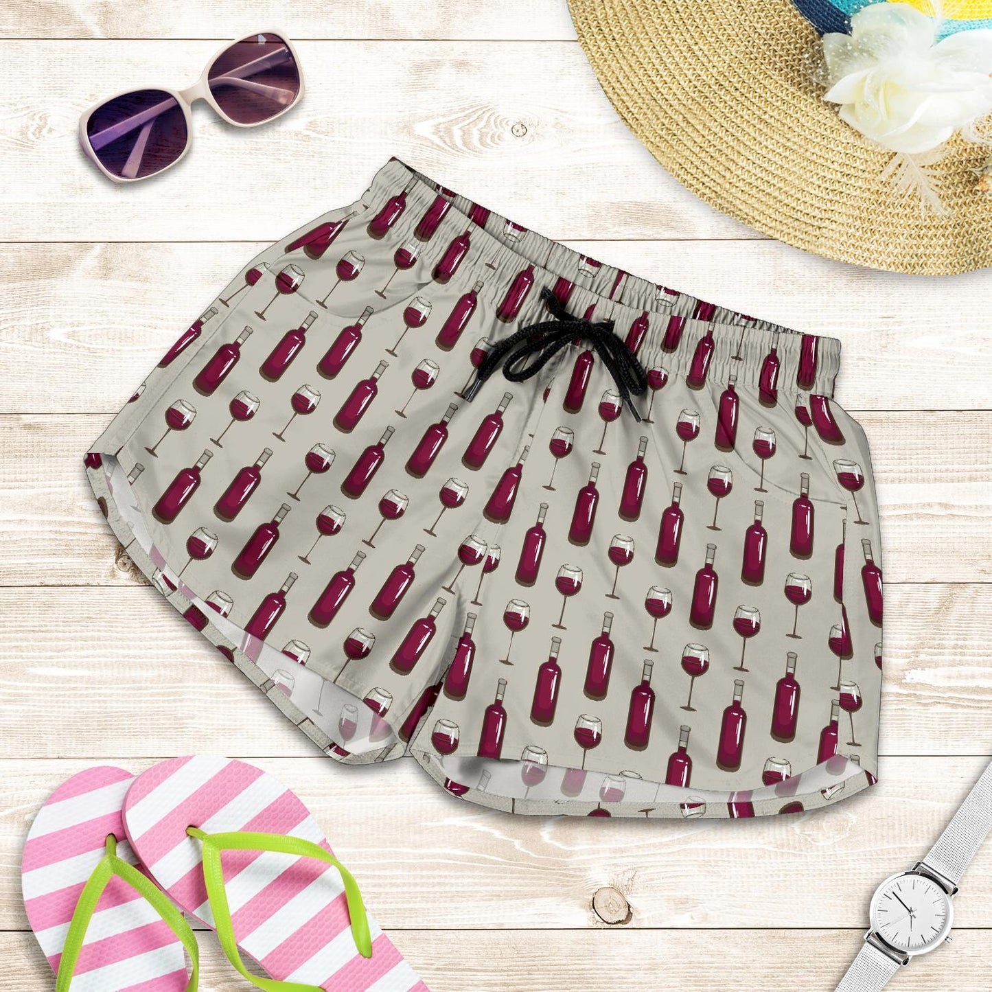Wine Bottle Pattern Print Women Shorts-JTAMIGO.COM