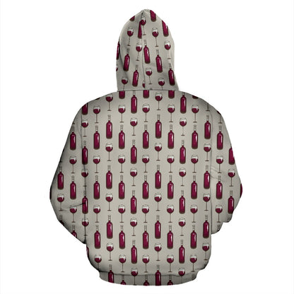 Wine Bottle Pattern Print Zip Up Hoodie