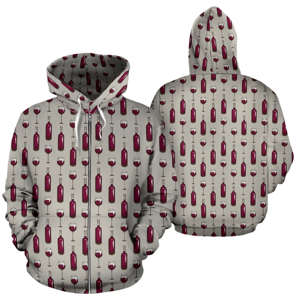 Wine Bottle Pattern Print Zip Up Hoodie
