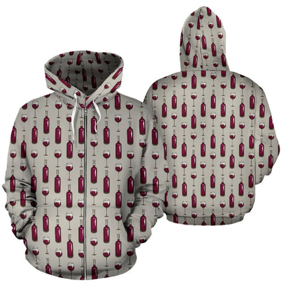 Wine Bottle Pattern Print Zip Up Hoodie