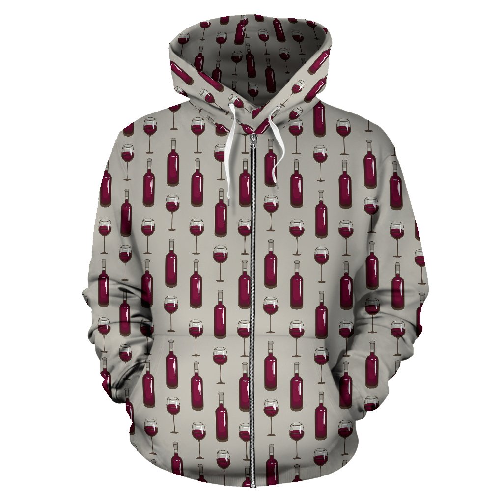 Wine Bottle Pattern Print Zip Up Hoodie