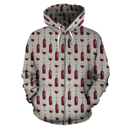 Wine Bottle Pattern Print Zip Up Hoodie