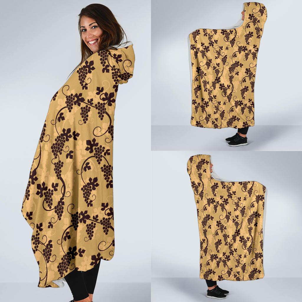 Wine Grape Design Print Hooded Blanket-JTAMIGO.COM