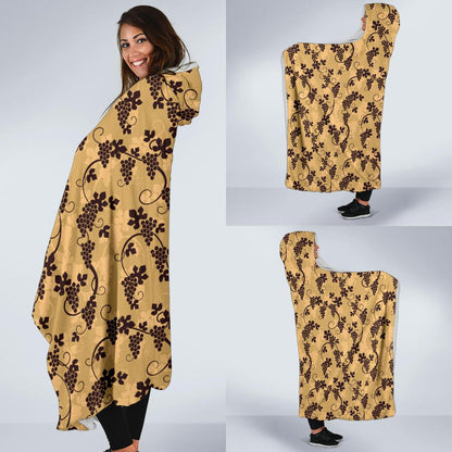 Wine Grape Design Print Hooded Blanket-JTAMIGO.COM
