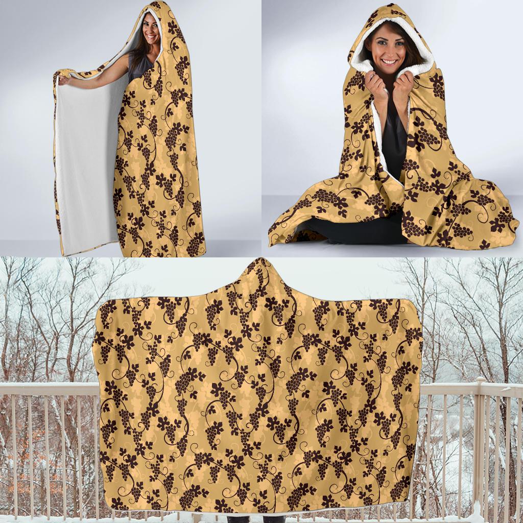 Wine Grape Design Print Hooded Blanket-JTAMIGO.COM