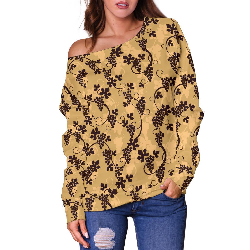 Wine Grape Design Print Off Shoulder Sweatshirt