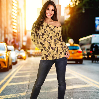 Wine Grape Design Print Off Shoulder Sweatshirt