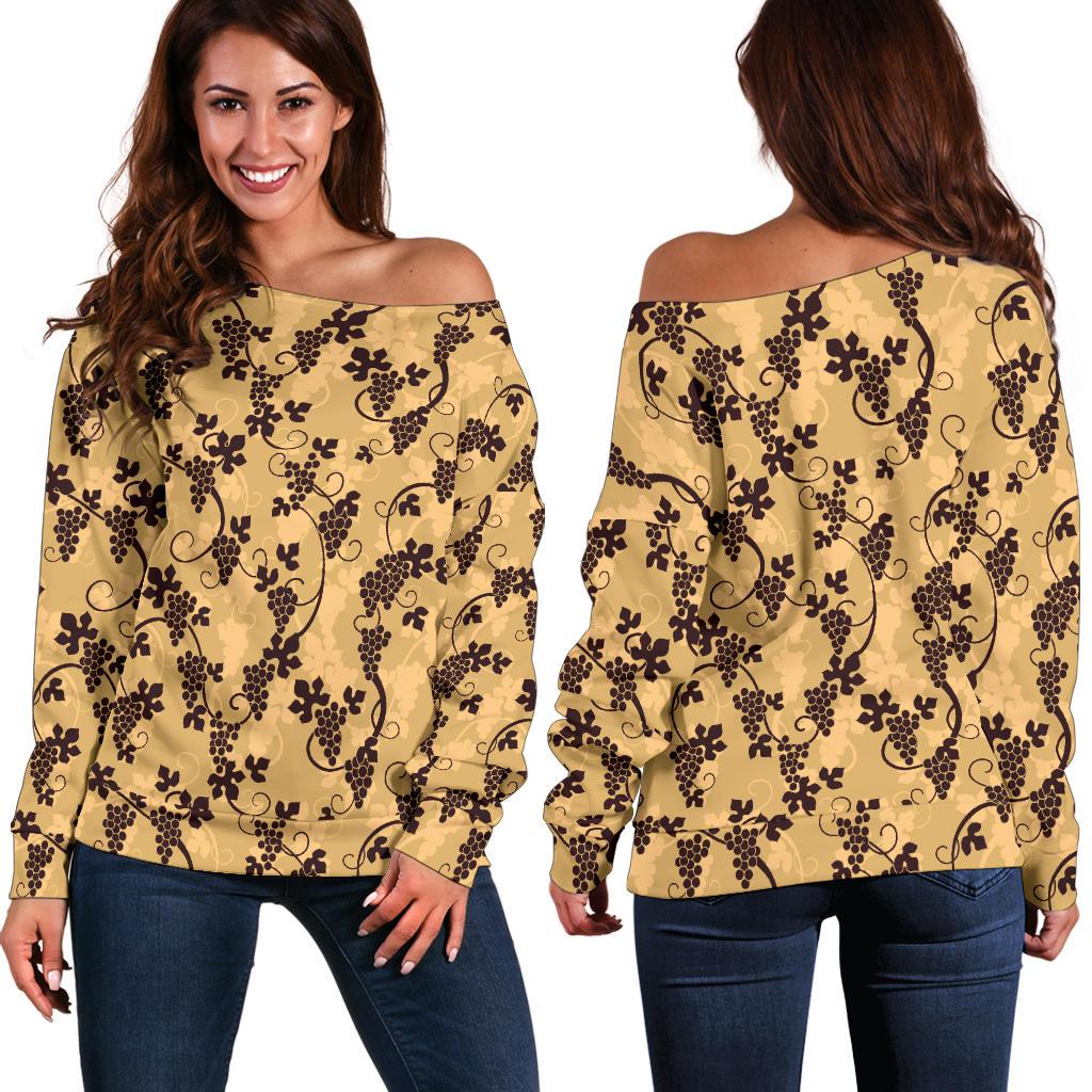 Wine Grape Design Print Off Shoulder Sweatshirt
