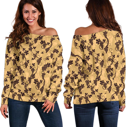 Wine Grape Design Print Off Shoulder Sweatshirt