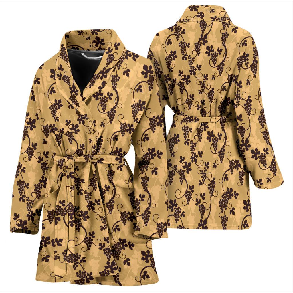 Wine Grape Design Print Women Bath Robe-JTAMIGO.COM