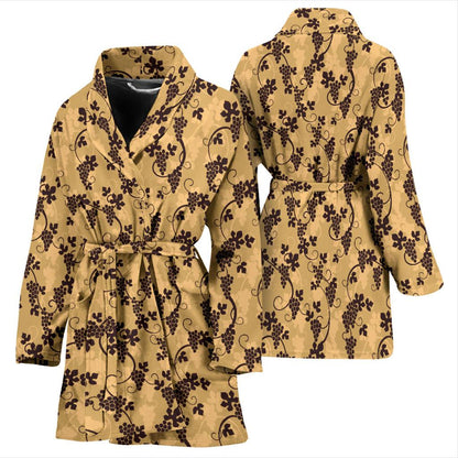 Wine Grape Design Print Women Bath Robe-JTAMIGO.COM