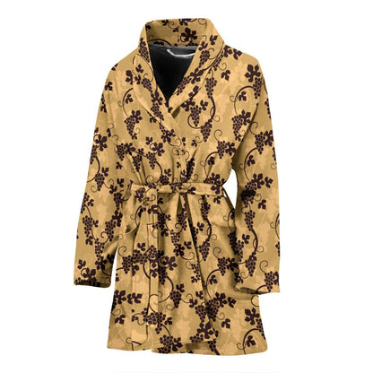 Wine Grape Design Print Women Bath Robe-JTAMIGO.COM