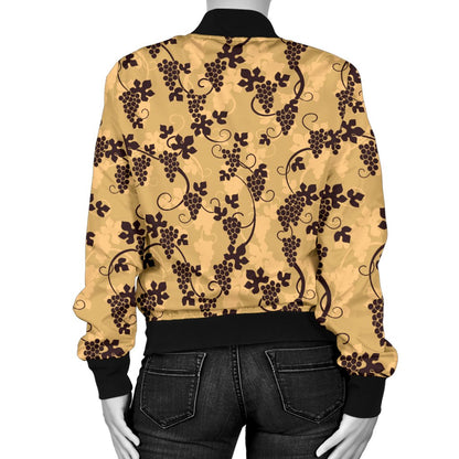 Wine Grape Design Print Women Casual Bomber Jacket