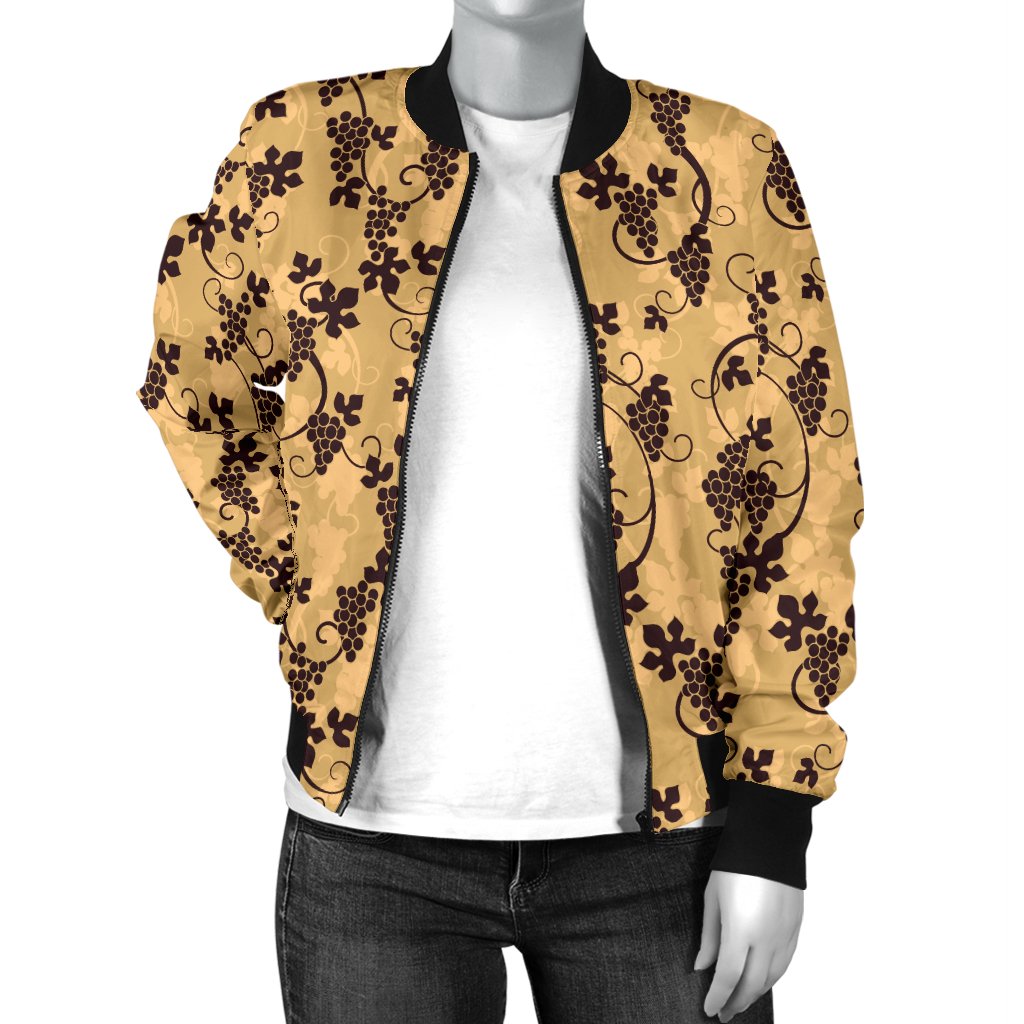 Wine Grape Design Print Women Casual Bomber Jacket
