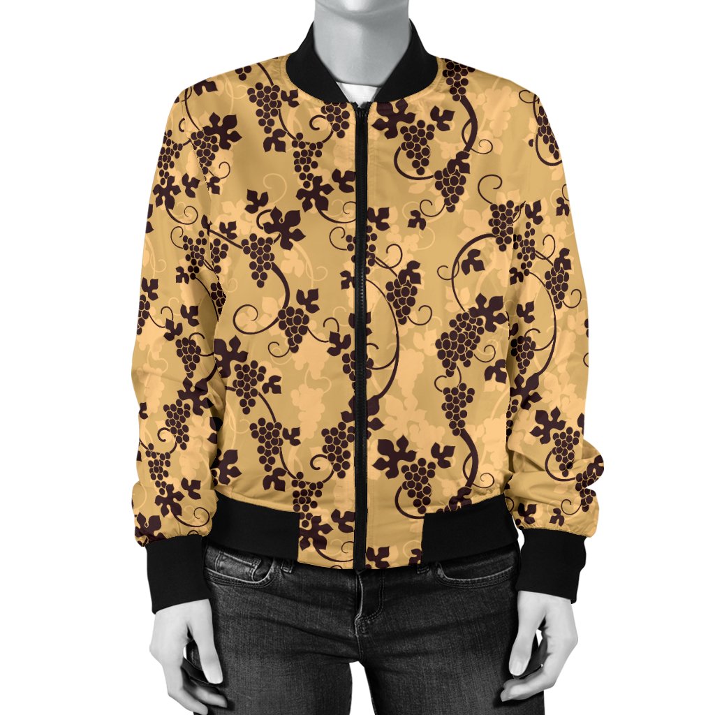 Wine Grape Design Print Women Casual Bomber Jacket