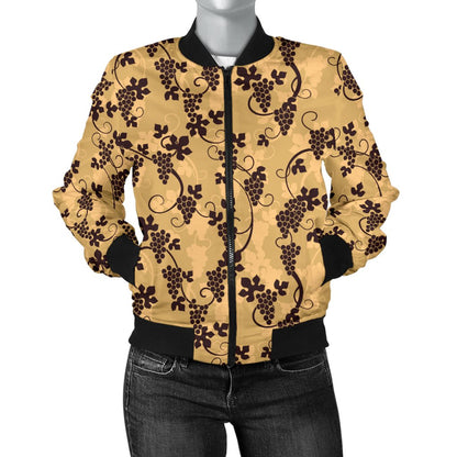 Wine Grape Design Print Women Casual Bomber Jacket