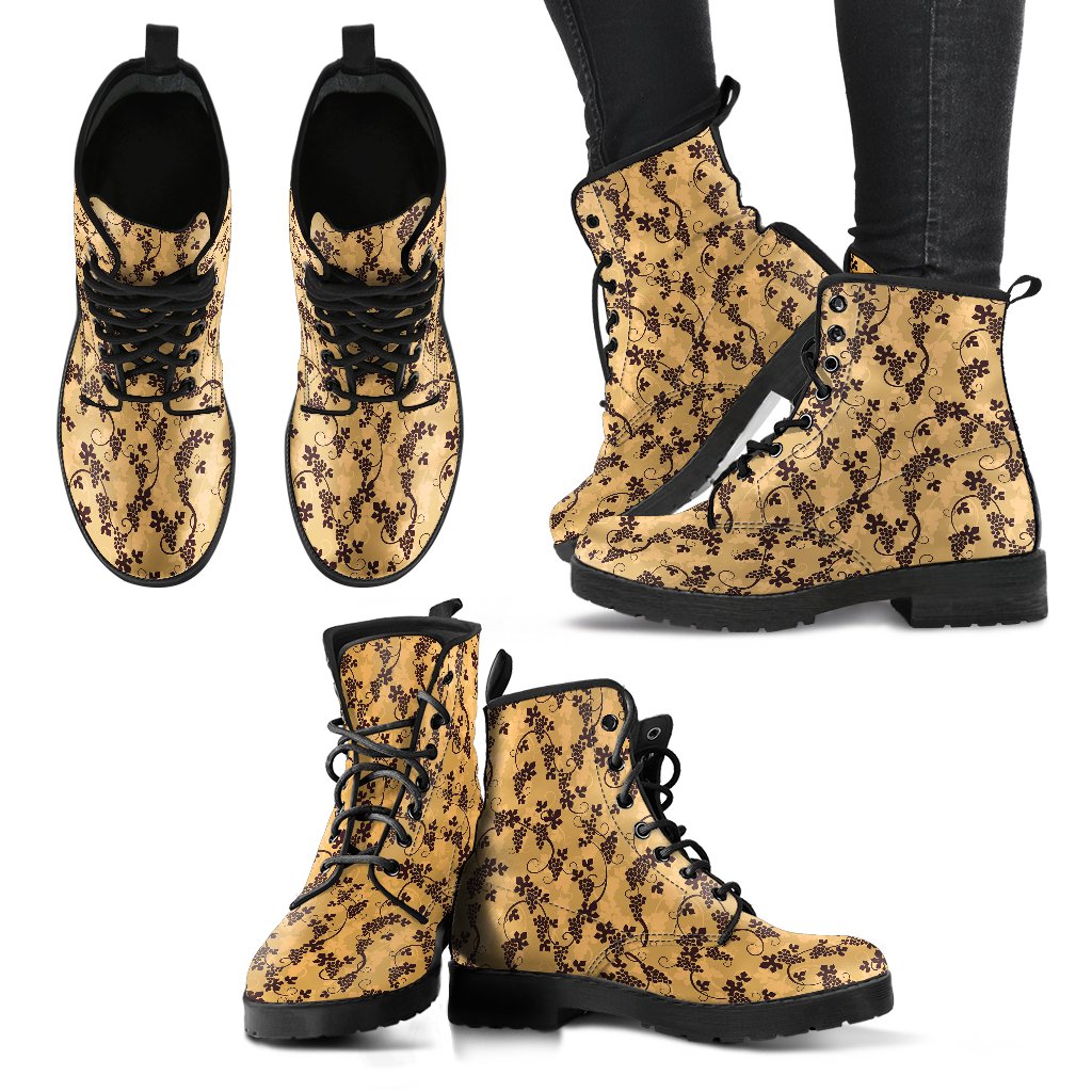 Wine Grape Design Print Women Leather Boots-JTAMIGO.COM