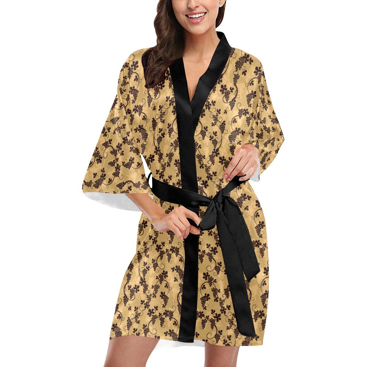 Wine Grape Design Print Women Short Kimono Robe