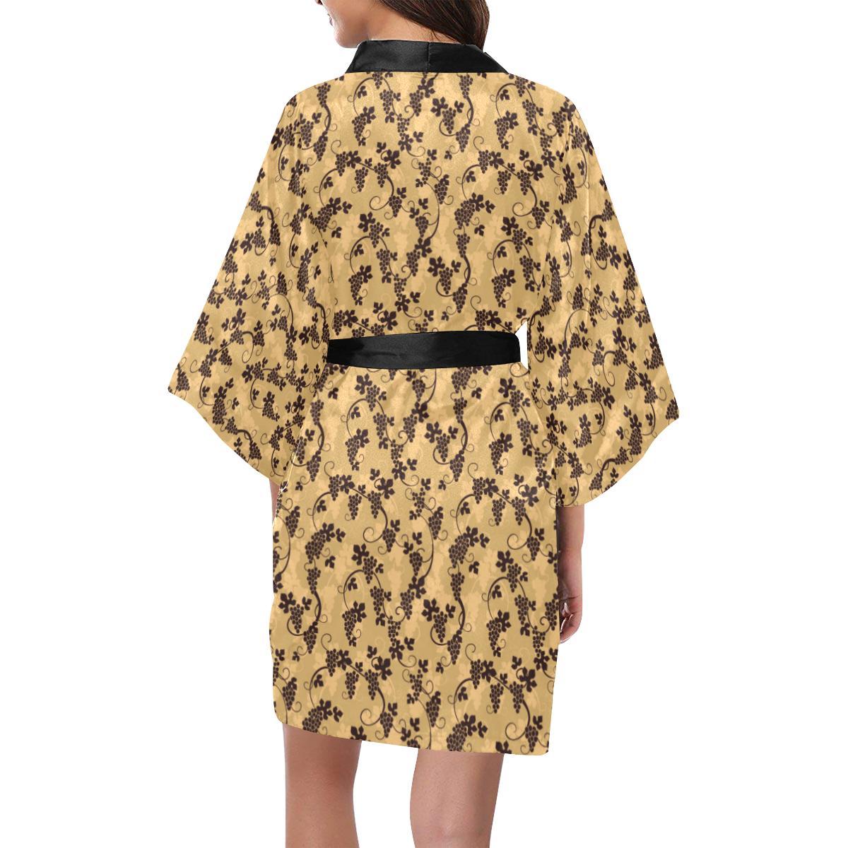 Wine Grape Design Print Women Short Kimono Robe