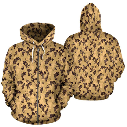 Wine Grape Design Print Zip Up Hoodie