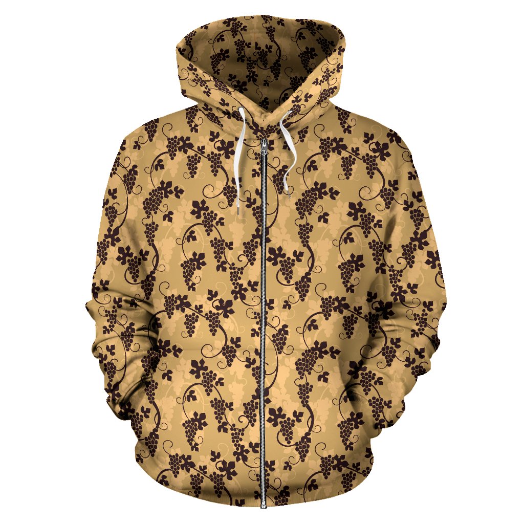 Wine Grape Design Print Zip Up Hoodie
