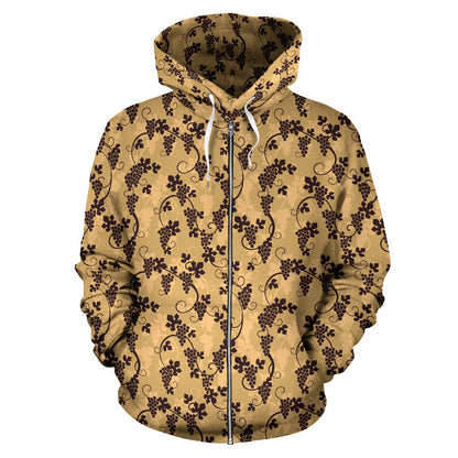 Wine Grape Design Print Zip Up Hoodie
