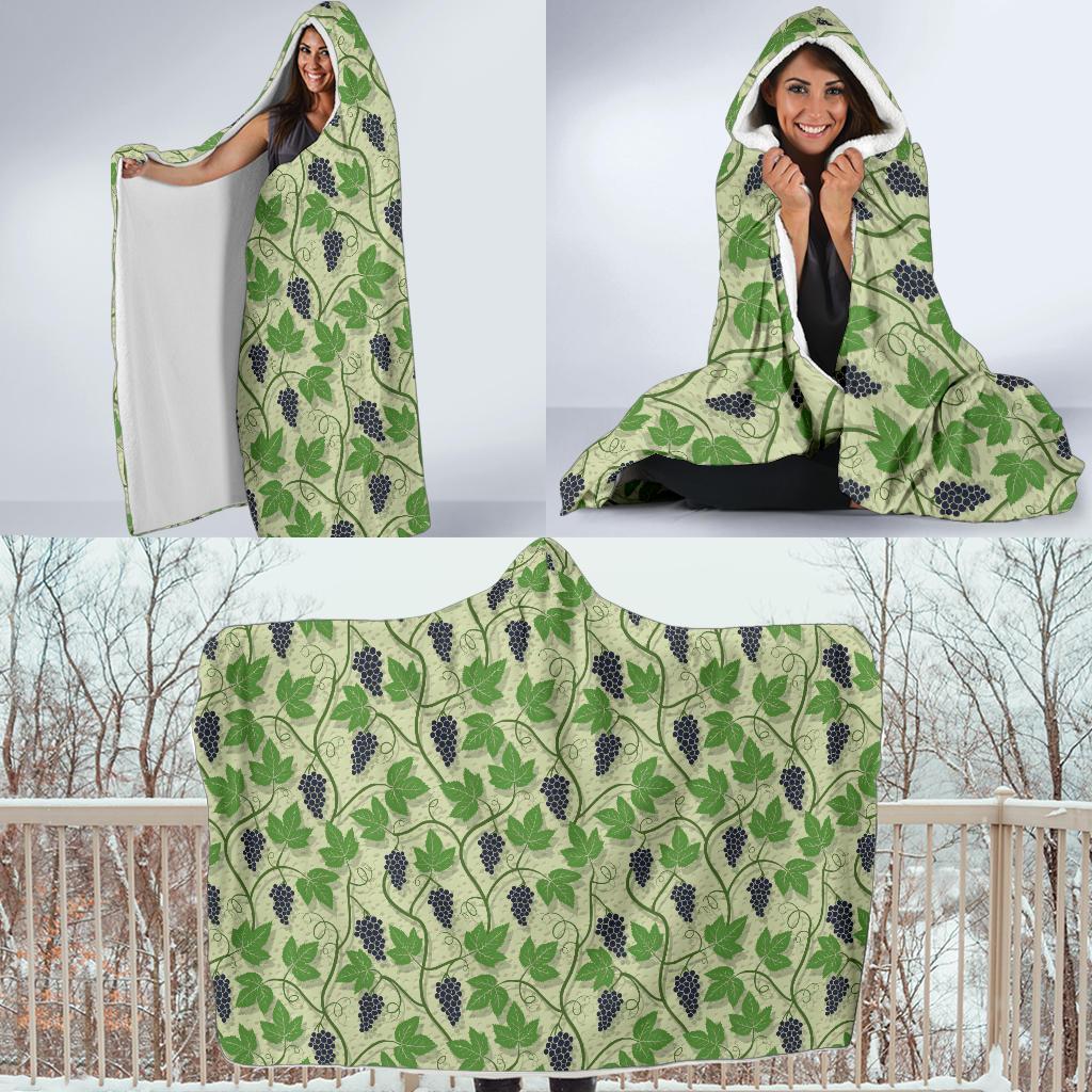 Wine Grape Thmed Print Hooded Blanket-JTAMIGO.COM
