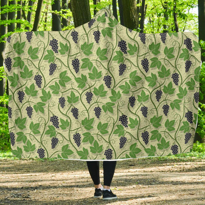 Wine Grape Thmed Print Hooded Blanket-JTAMIGO.COM