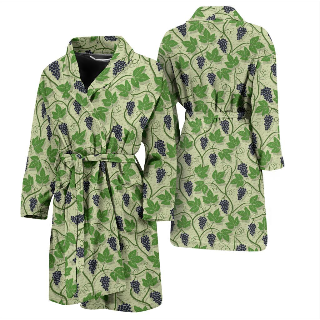 Wine Grape Thmed Print Men Bath Robe-JTAMIGO.COM