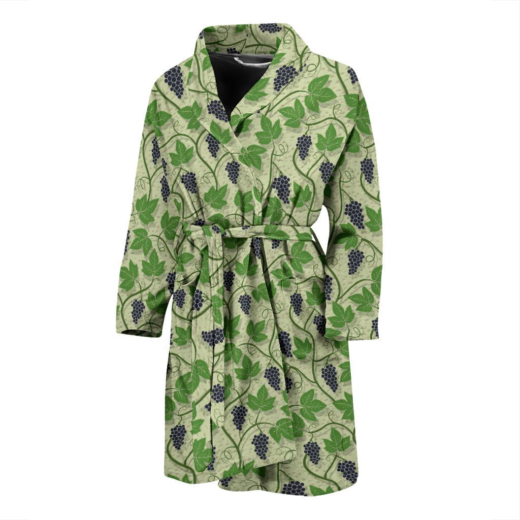 Wine Grape Thmed Print Men Bath Robe-JTAMIGO.COM